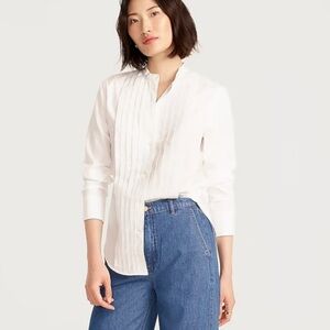 J Crew White Pleated Front Tuxedo Shirt Blouse